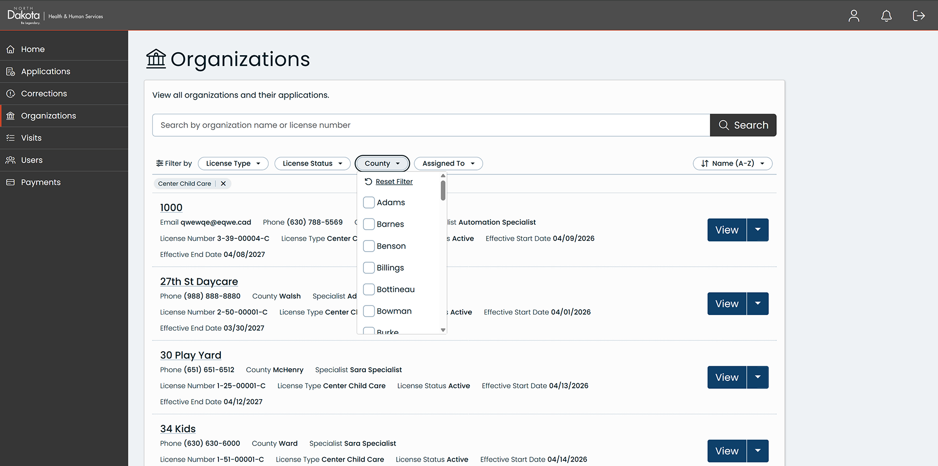 Organization Filters